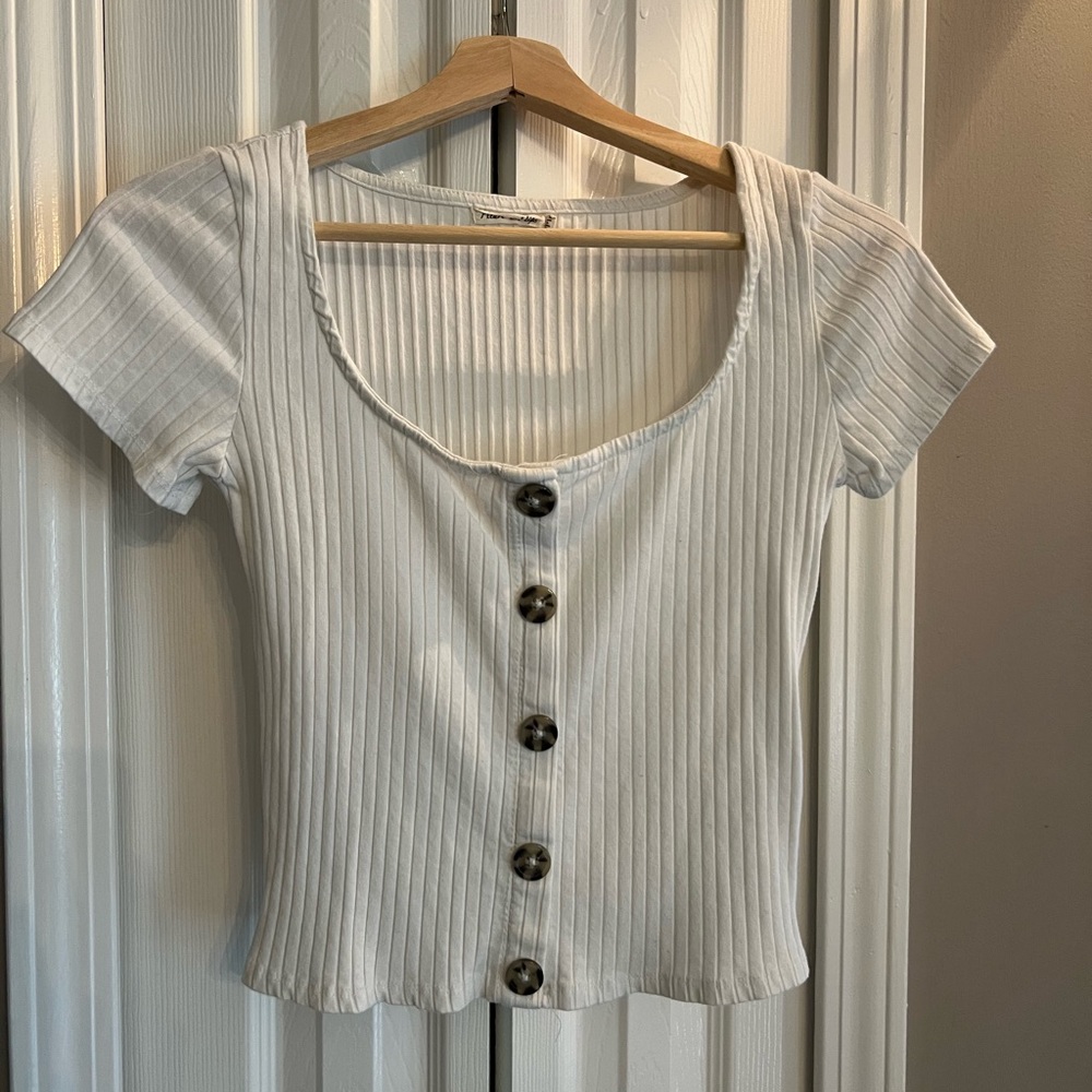 White Ribbed Button Down Crop Top